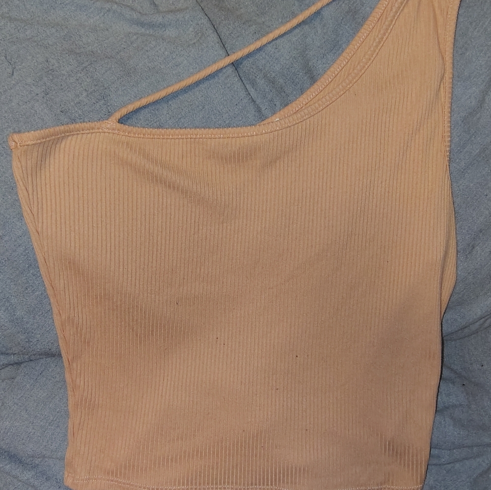 Peach Love California Women's Size L Peach Asymmetrical Ribbed Tank Top
